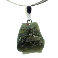 Moldavite pendant rhodium-plated silver 3.85 grams