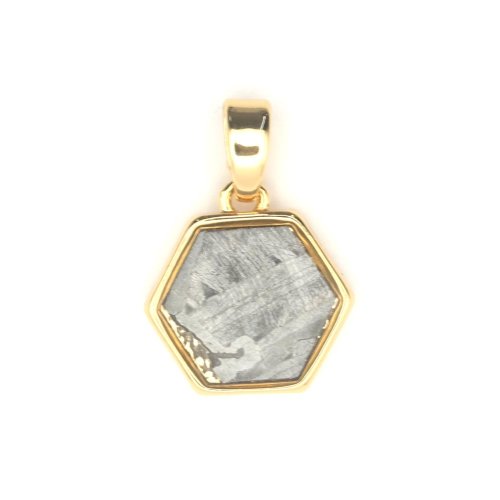 Iron meteorite - pendant - gold plated - hexagon