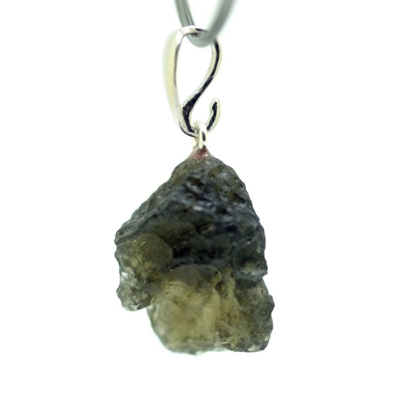 Moldavite pendant rhodium plated silver 3.11 grams