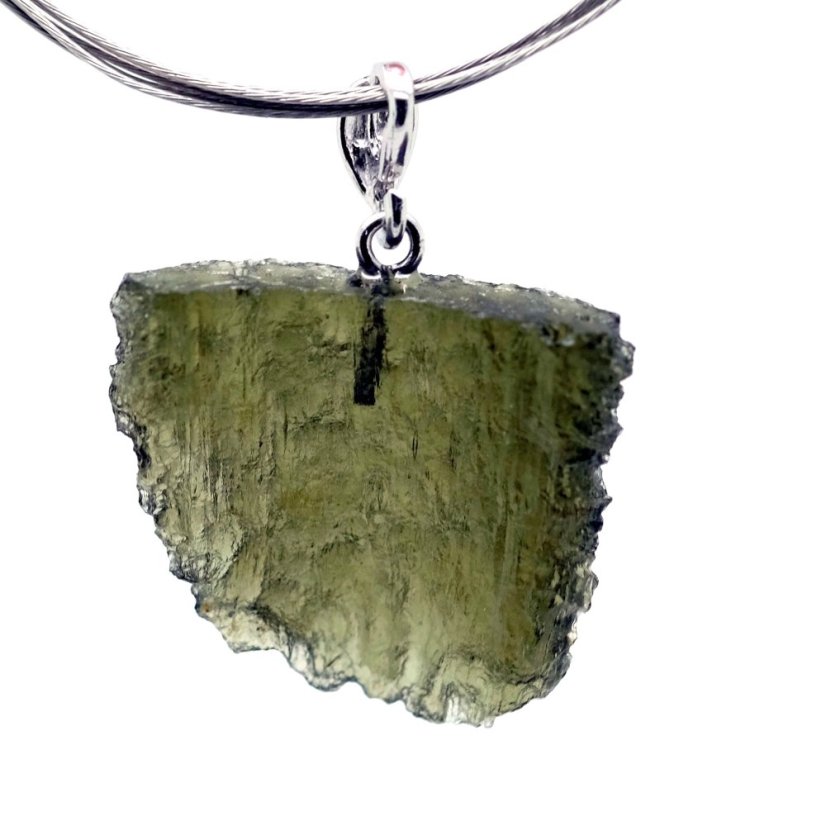 Moldavite pendant rhodium plated silver 3.16 grams