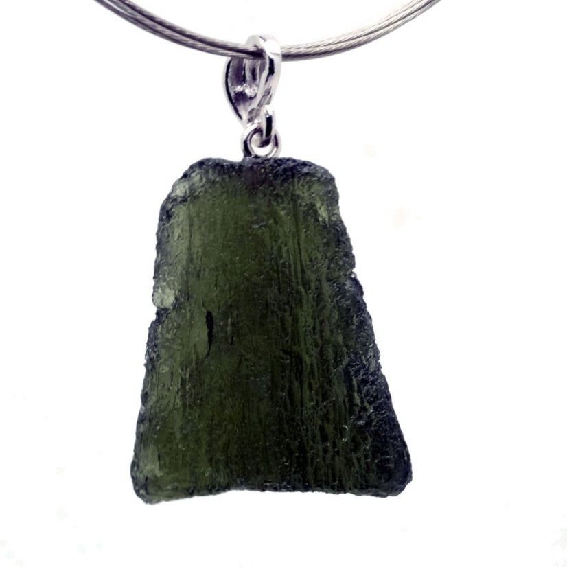 Moldavite pendant rhodium-plated silver 5.33 grams