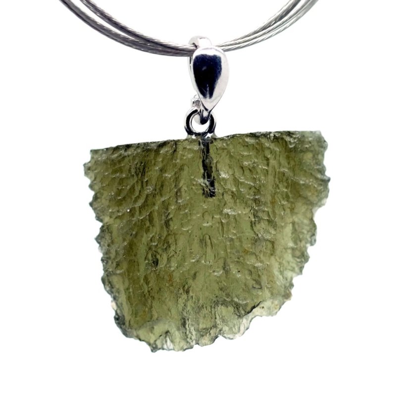 Moldavite pendant rhodium plated silver 3.16 grams