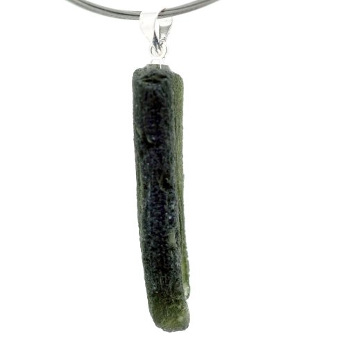 Moldavite pendant rhodium plated silver 4.35 grams