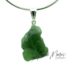 Moldavite pendant rhodium-plated silver 5.76 grams