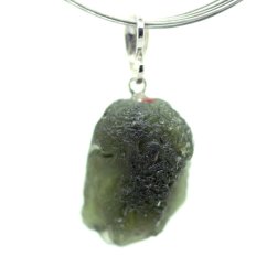 Moldavite pendant rhodium plated silver 5.53 grams