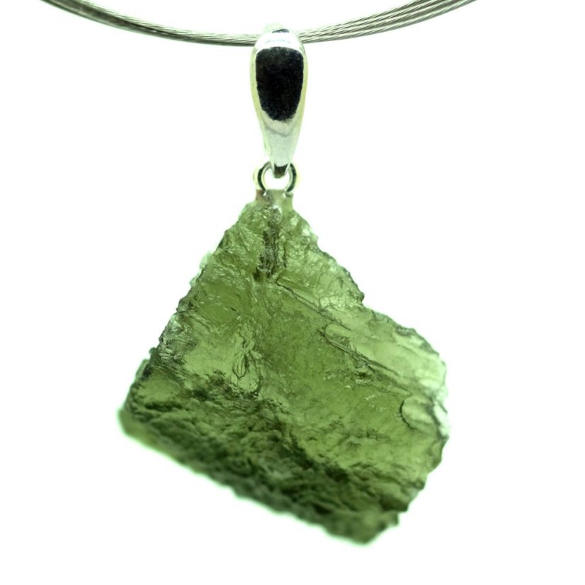 Moldavite pendant rhodium plated silver 3.52 grams