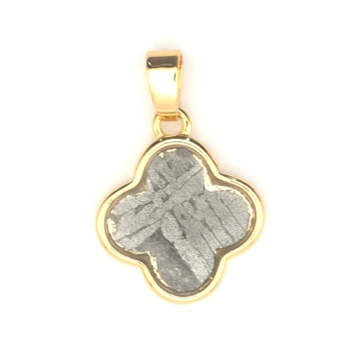 Iron meteorite - pendant - gold plated - four-leaf clover