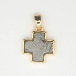 Iron meteorite - pendant - gold plated - cross