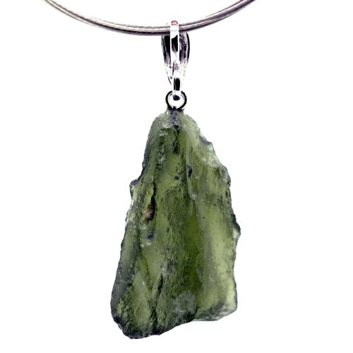 Moldavite pendant rhodium plated silver 4.05 grams