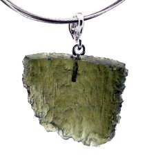 Moldavite pendant rhodium plated silver 3.16 grams