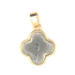 Iron meteorite - pendant - gold plated - four-leaf clover