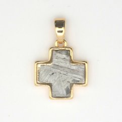 Iron meteorite - pendant - gold plated - cross