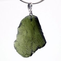 Moldavite pendant rhodium plated silver 6.31 grams