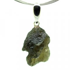 Moldavite pendant rhodium plated silver 3.11 grams