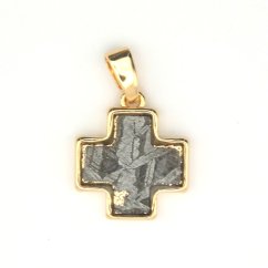 Iron meteorite - pendant - gold plated - cross