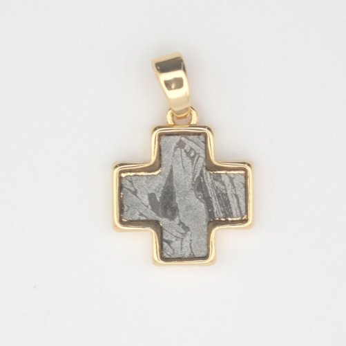 Iron meteorite - pendant - gold plated - cross