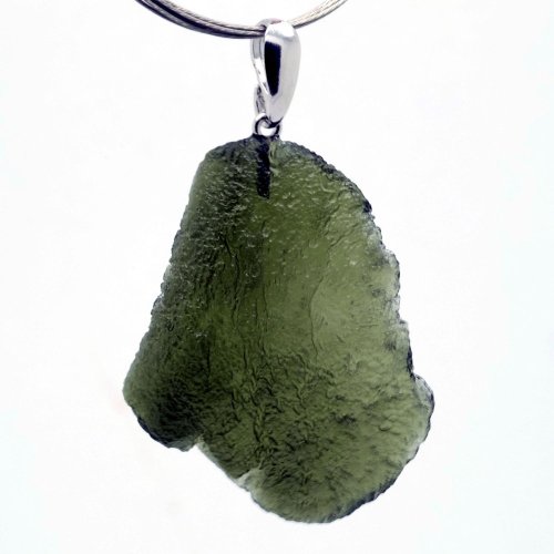 Moldavite pendant rhodium plated silver 6.31 grams