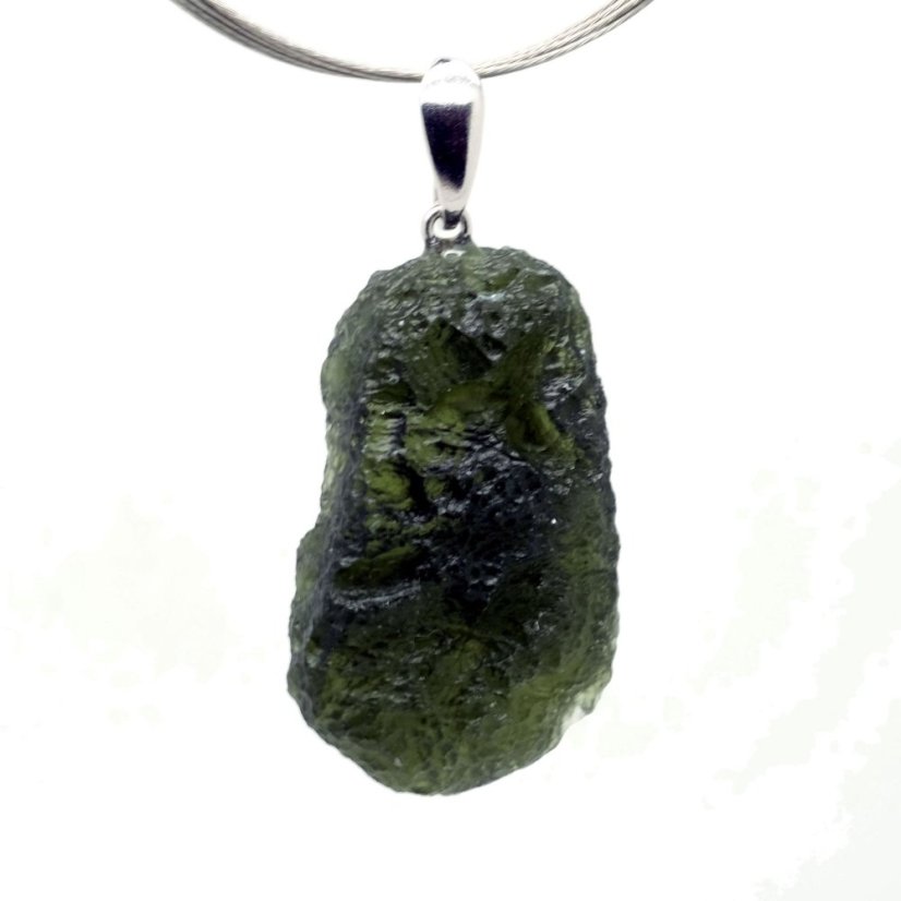Moldavite pendant rhodium plated silver 9,50 grams