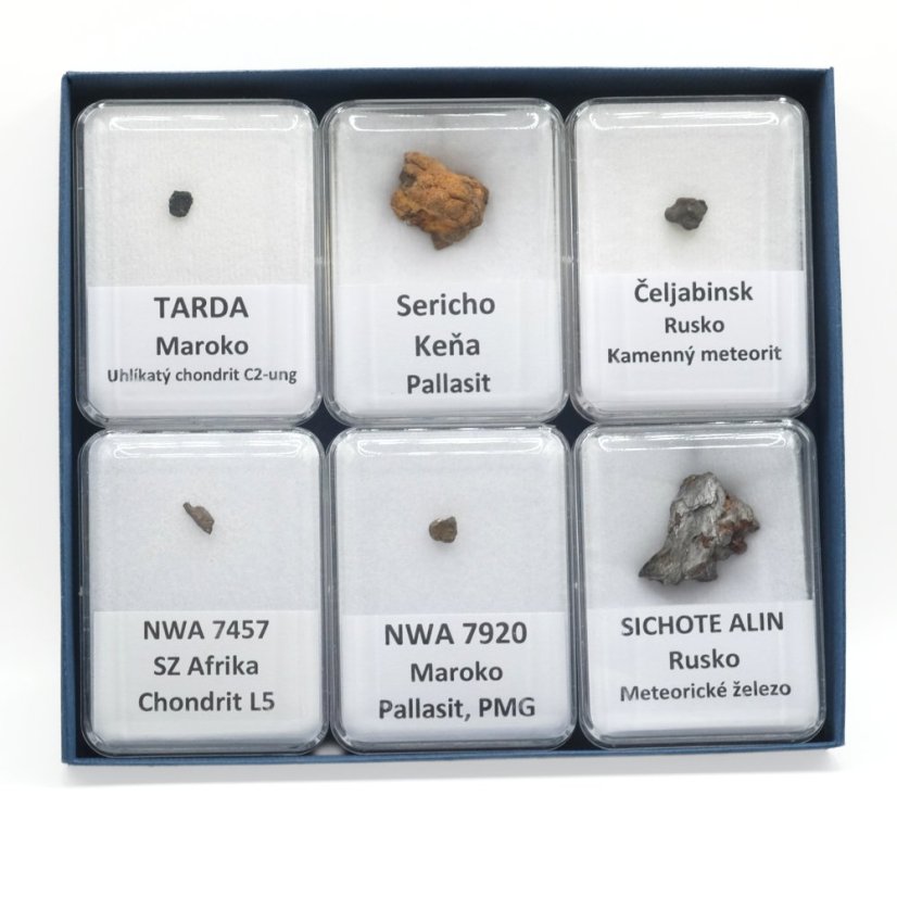 Sběratelská sada meteoritů - 6 kusů z Afriky a Ruska