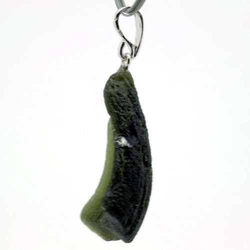 Moldavite pendant rhodium plated silver 6.47 grams