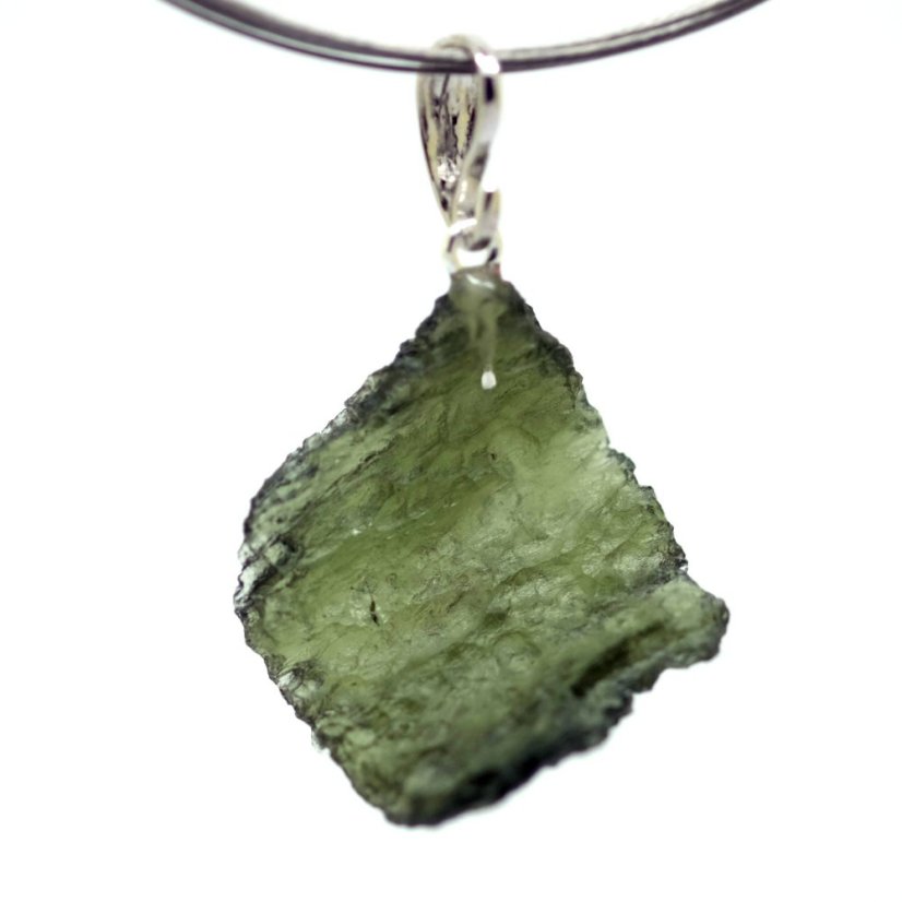 Moldavite pendant rhodium plated silver 3.52 grams