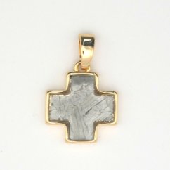 Iron meteorite - pendant - gold plated - cross