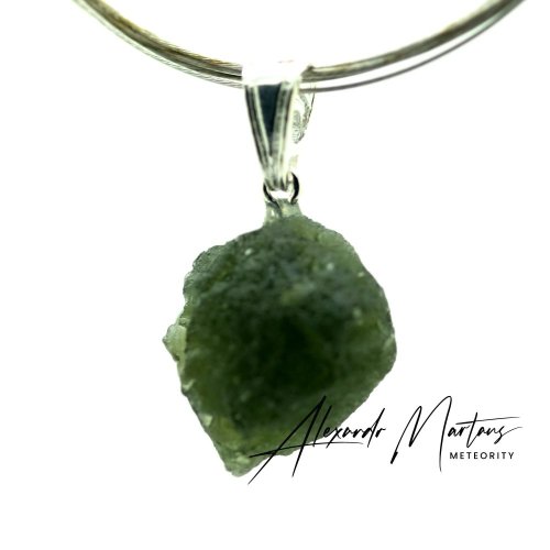 Moldavite pendant rhodium-plated silver 4,28 grams