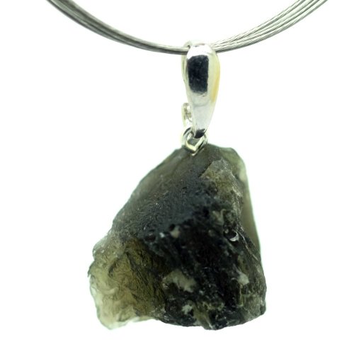 Moldavite pendant rhodium plated silver 5.25 grams