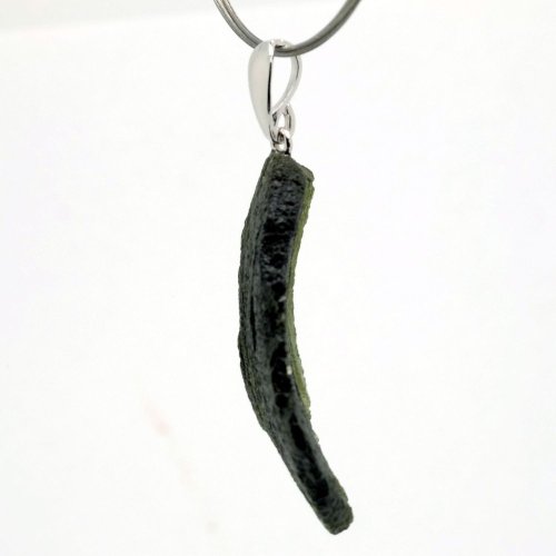 Moldavite pendant rhodium plated silver 6.31 grams