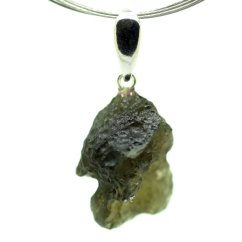 Moldavite pendant rhodium plated silver 3.11 grams