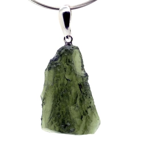 Moldavite pendant rhodium plated silver 4.05 grams