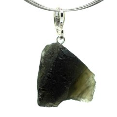 Moldavite pendant rhodium plated silver 5.25 grams