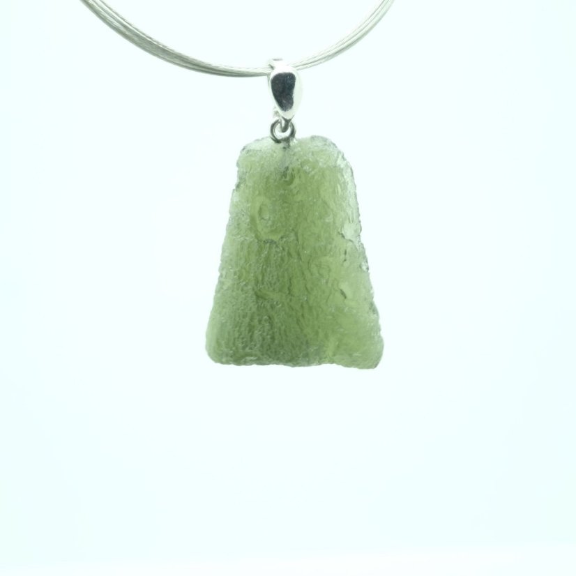 Moldavite pendant rhodium-plated silver 5.33 grams